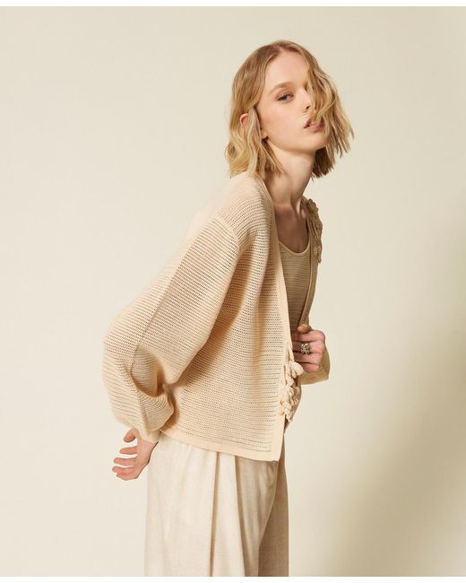 Twinset Natural Mesh Stitch Cardigan And Top