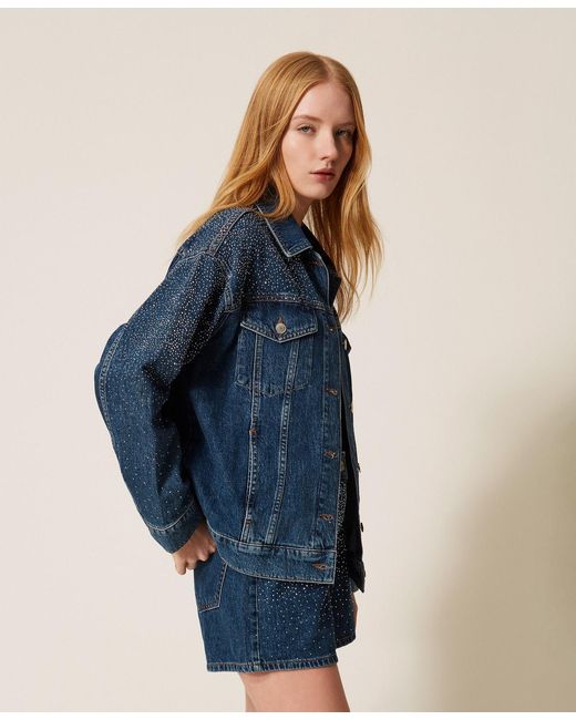 Twinset Blue Denim Jacket With Rhinestones