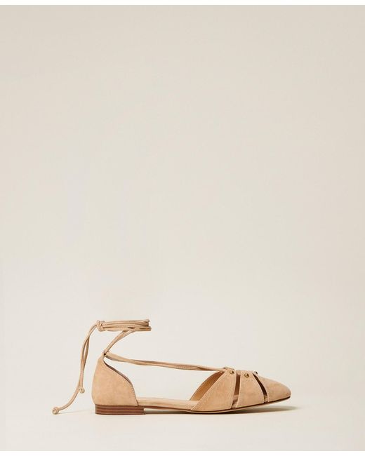 Twinset Natural Suede Ballet Flats