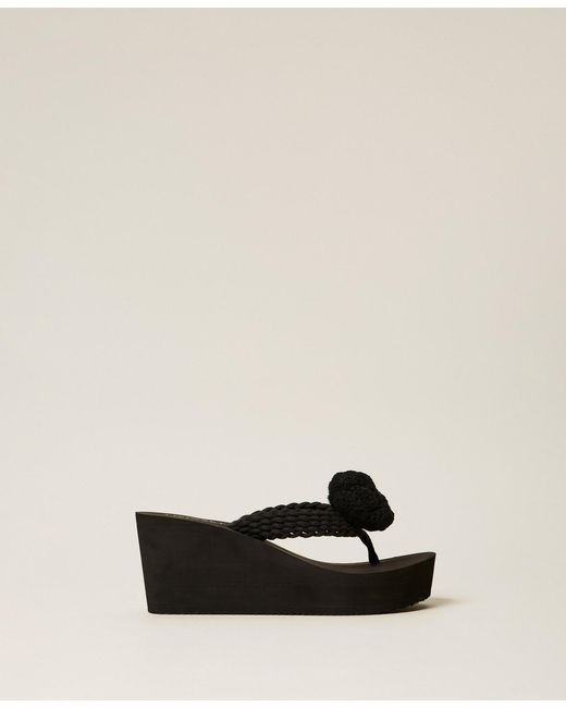 Twinset White Wedge Sandals With Flowers
