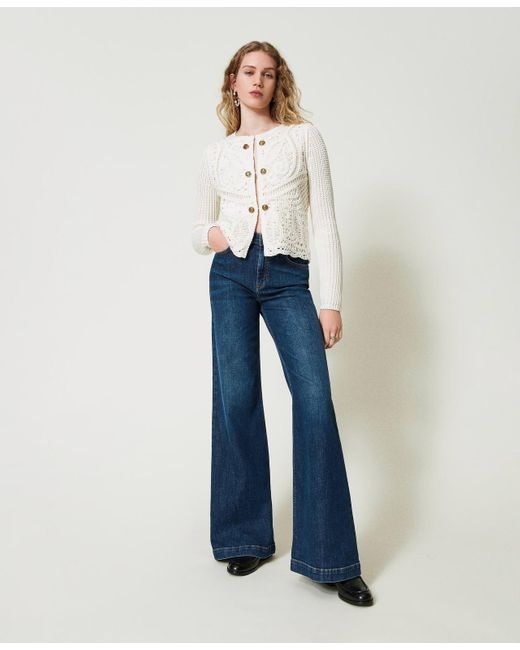 Vaqueros De Pernera Ancha Con Cinco Bolsillos, Azul "Denim Medio" Talla Twinset de color Blue