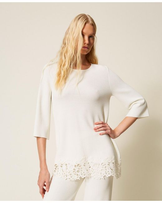 Twinset Natural Maxi Jumper With Lace