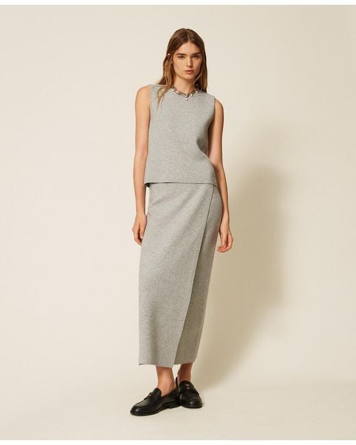 Twinset Natural Knitted Midi Skirt