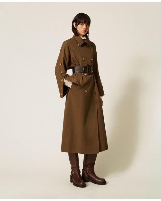 Twinset Natural Cotton-Blend Gabardine Trench Coat