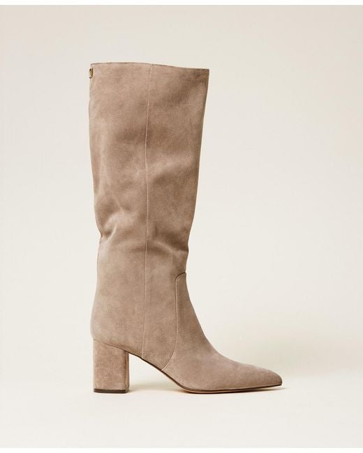Twinset Natural High Suede Boots