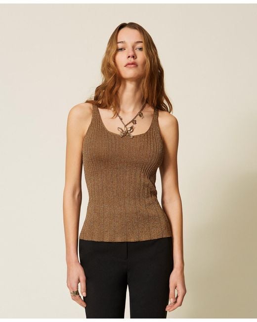 Twinset Natural Knit Top With Lurex