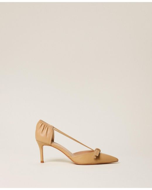 Twinset Natural Leather Court Shoes With Bow