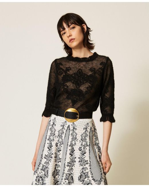 Twinset Black Jacquard Alpaca Blend Jumper