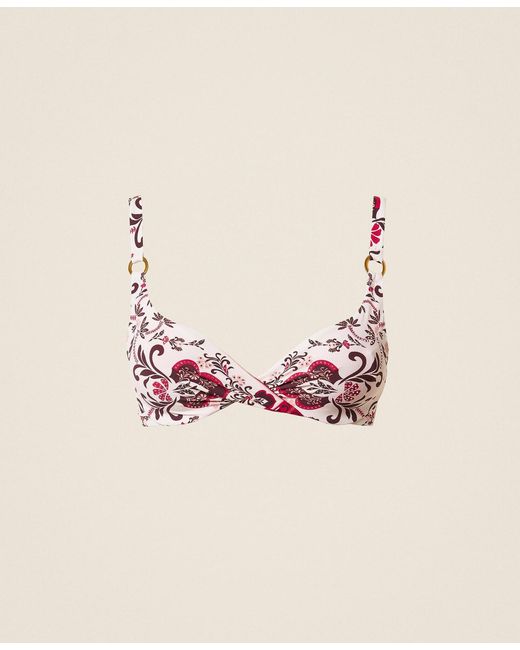 Twinset Multicolor Underwired Bikini Top With Print And Rhinestones