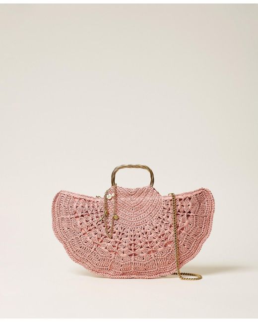 Twinset Pink Crochet Raffia Shoulder Bag
