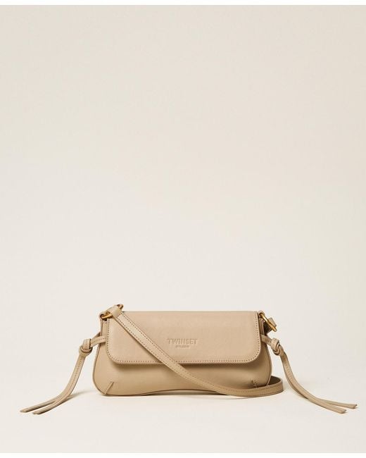 Twinset Natural Leather Shoulder Bag With Flap