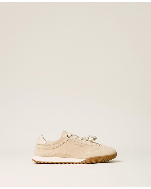 Twinset Natural Suede Trainers With Tassels