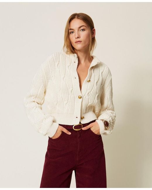 Twinset Red Cropped Wool Blend Cardigan