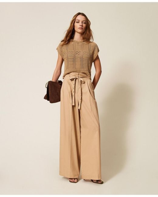 Twinset Natural Wide Twill Trousers