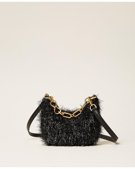 Twinset Black Mini Croissant Bag With Lurex And Chain
