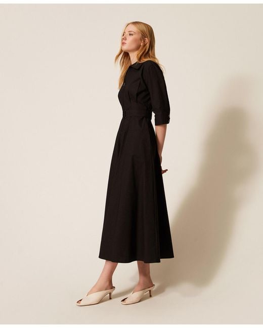 Twinset Natural Long Poplin Dress With Belt