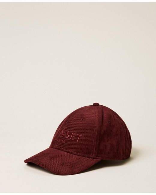 Twinset Red Corduroy Baseball Cap