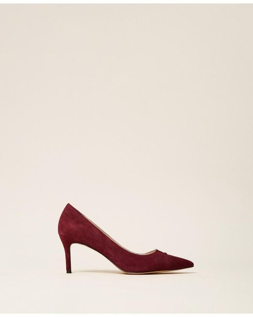 Twinset Pink Suede Court Shoes With Logo