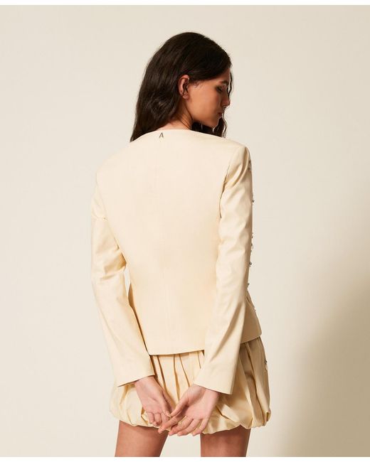 Twinset Natural Poplin Blazer With Embroidery