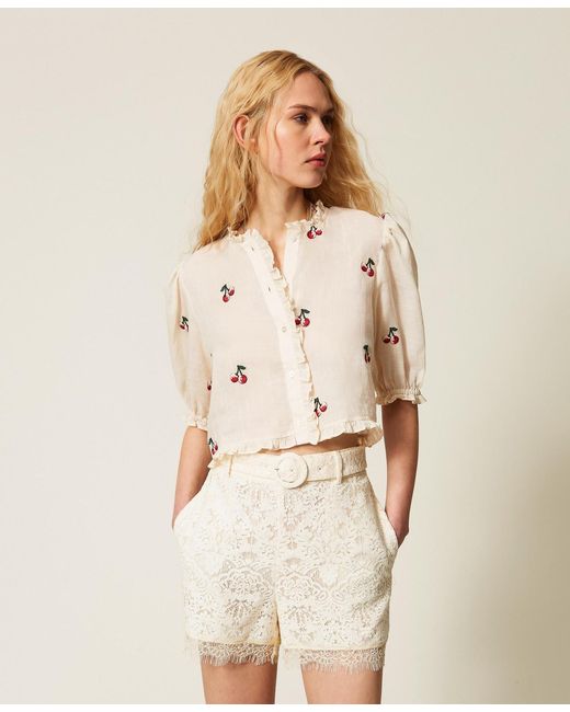 Twinset Natural Lace Shorts With Belt