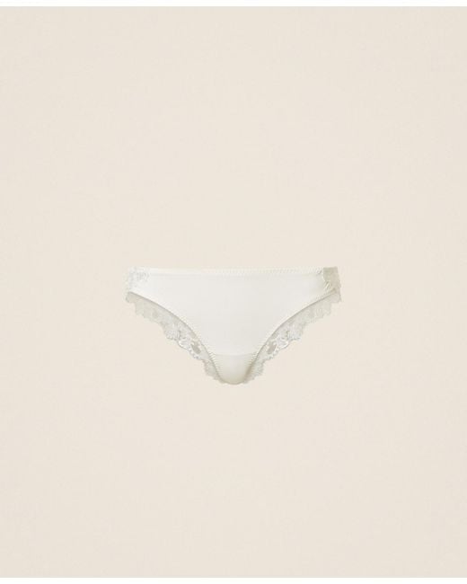 Twinset Natural Charmeuse And Embroidered Tulle Brazilian Briefs