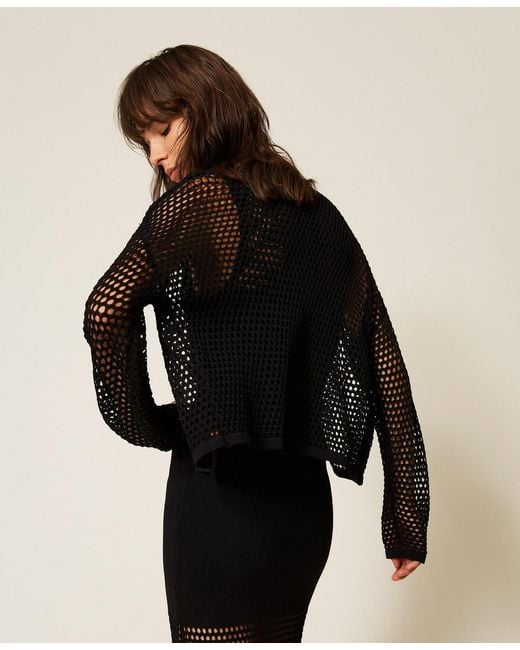 Twinset Black Mesh Knit Cardigan