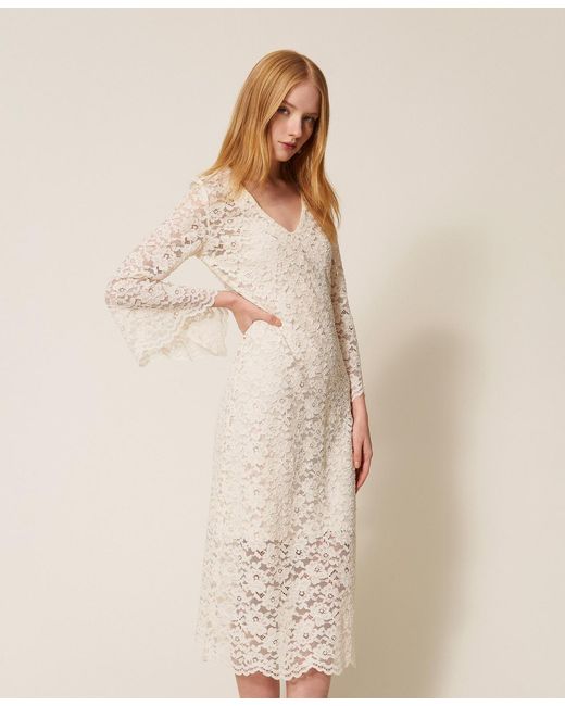 Twinset Natural Lace Midi Dress