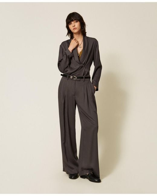 Twinset Natural Wide Satin Trousers