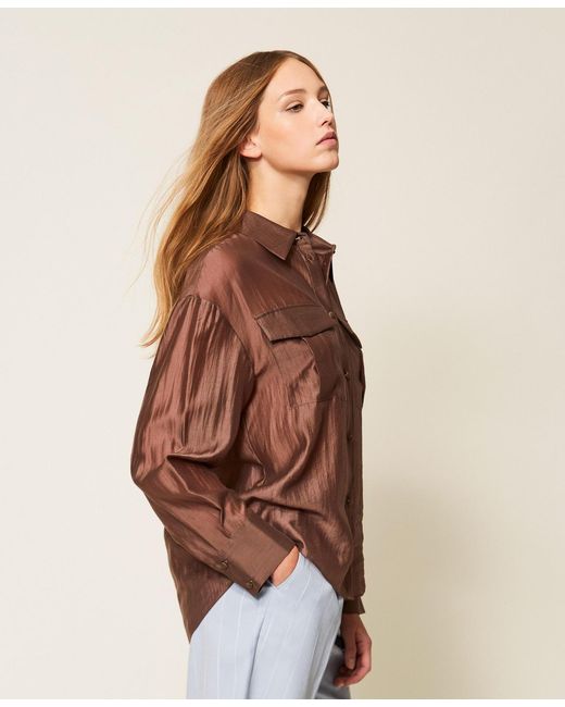 Twinset Brown Voile Shirt With Pockets