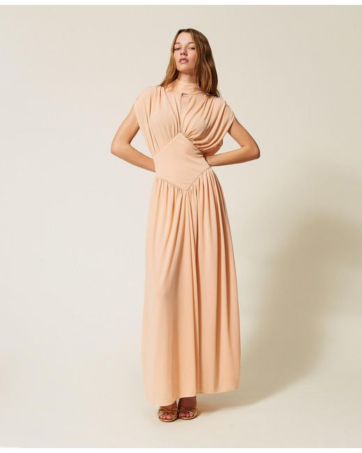 Twinset Natural Full Length Dress With Gathering