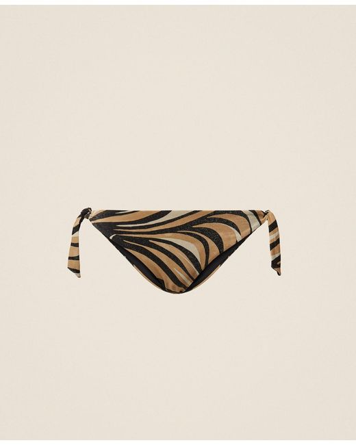 Twinset Natural Bikini Thong With Lurex And Print