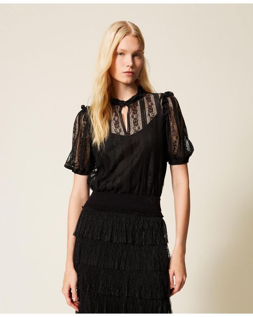Twinset Black Striped Lace Blouse