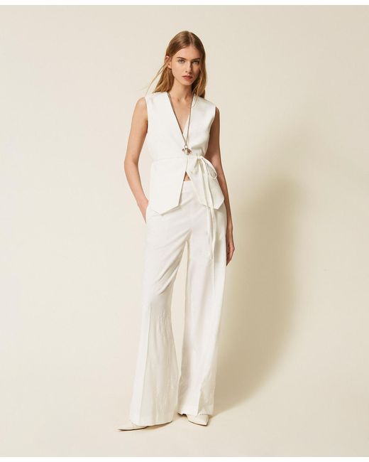Twinset Natural Embroidered Palazzo Trousers