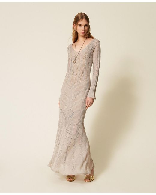 Twinset Natural Long Knit Dress With Lurex