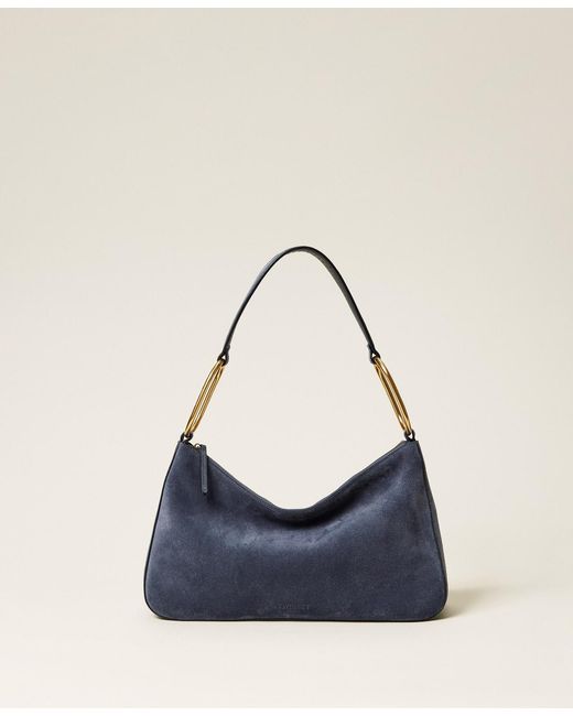 Twinset Blue 'Liliane' Medium Suede Bag With Rings