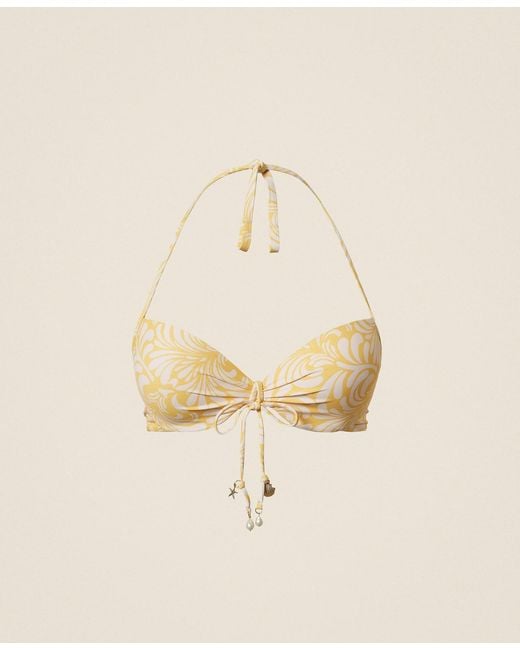 Twinset Natural Push-Up Bikini Top With Botanical Print