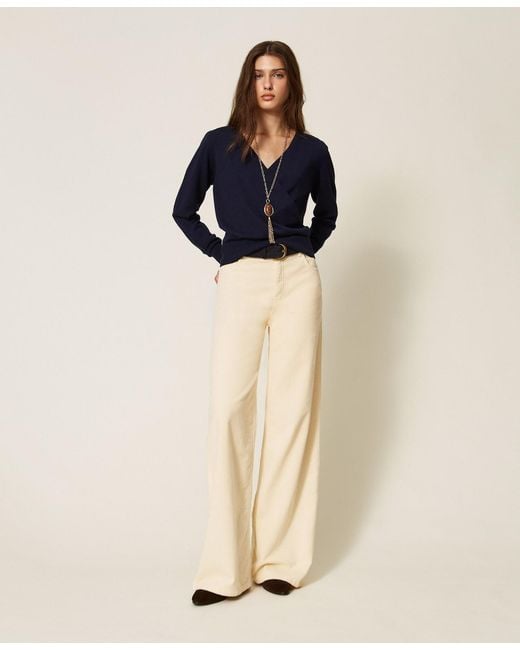 Twinset Natural Wide Leg Corduroy Trousers