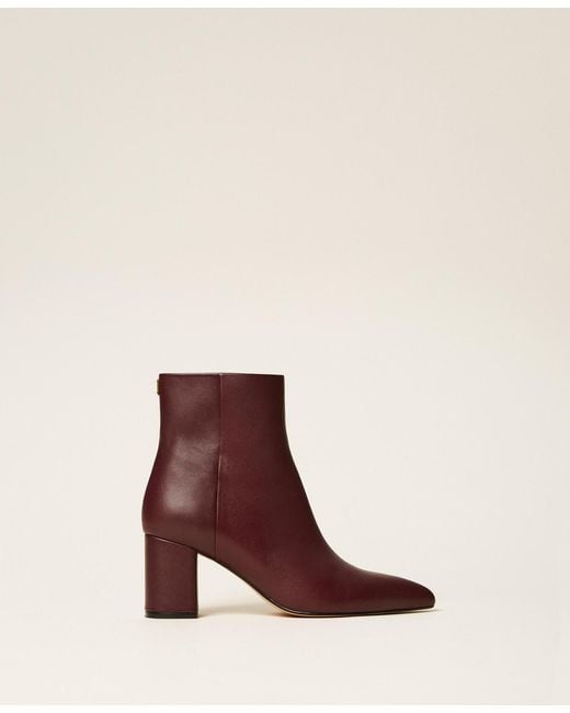 Twinset Brown Leather Ankle Boots