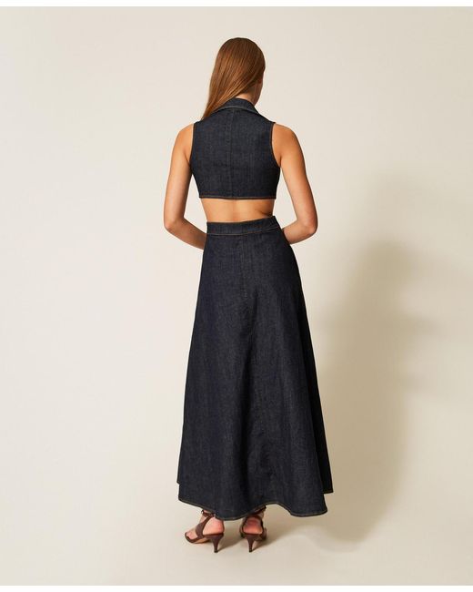 Twinset Blue Long Denim Dress With Cut-Out