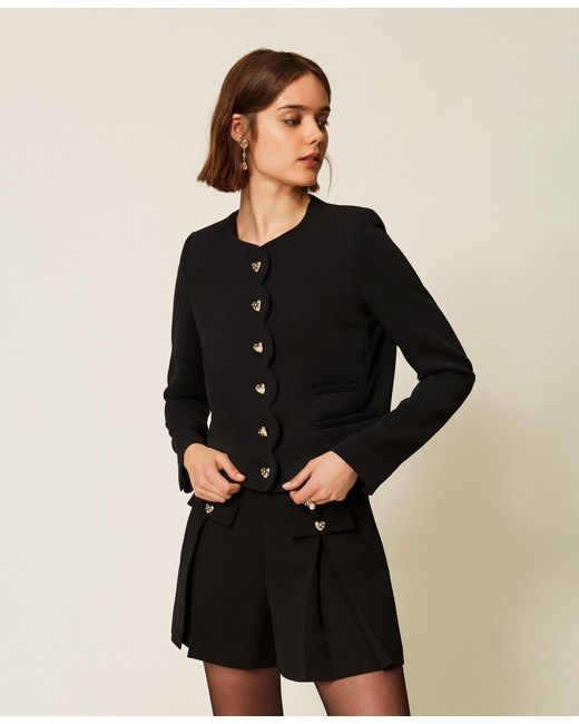 Twinset Black Crêpe Jacket With Heart-Shaped Buttons