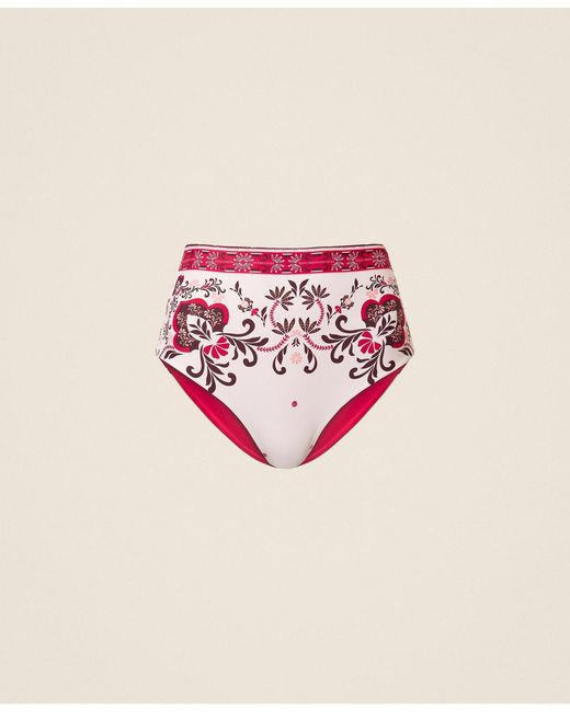 Twinset Pink High Waist Bikini Bottom With Foulard Print