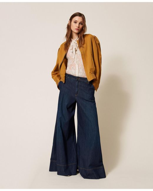 Twinset Blue Palazzo Jeans With Stitching