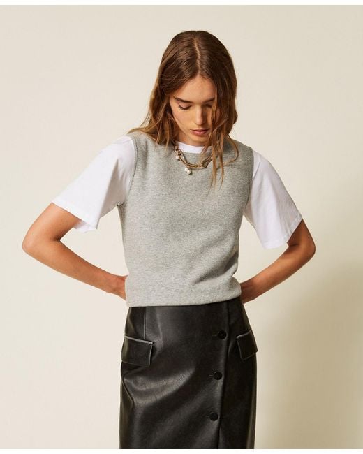 Twinset White Fitted Sleeveless Jumper