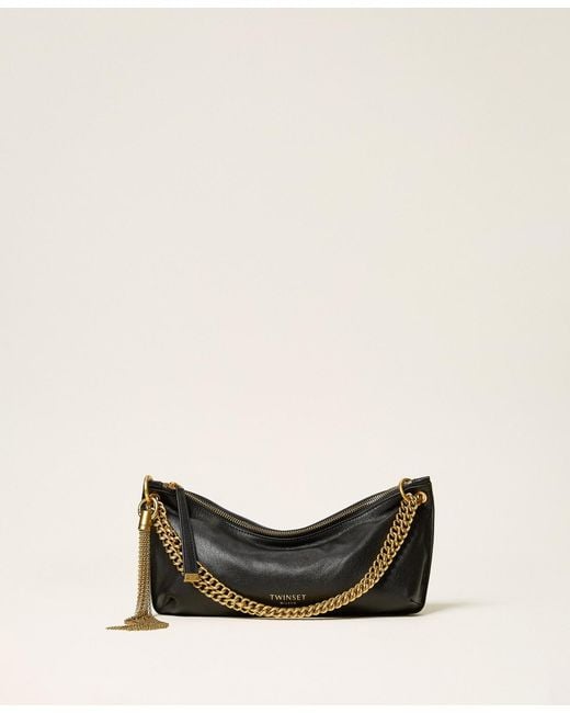 Twinset Natural Leather Hobo Bag With Tassel