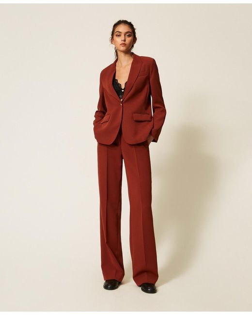 Twinset Red Crêpe Palazzo Trousers