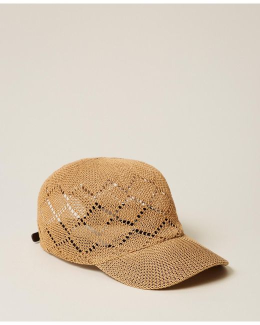 Twinset Natural Crochet Effect Raffia Baseball Cap