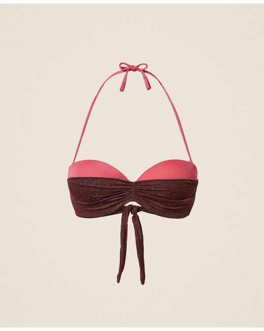 Twinset Pink Two-Tone Bandeau Bikini Top With Lurex