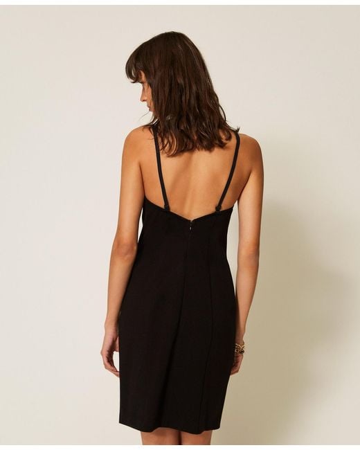 Twinset Black Short Bustier Dress With Rhinestones