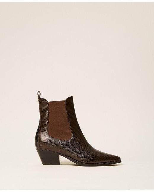 Twinset Natural Short Leather Cow Boots With Elastics
