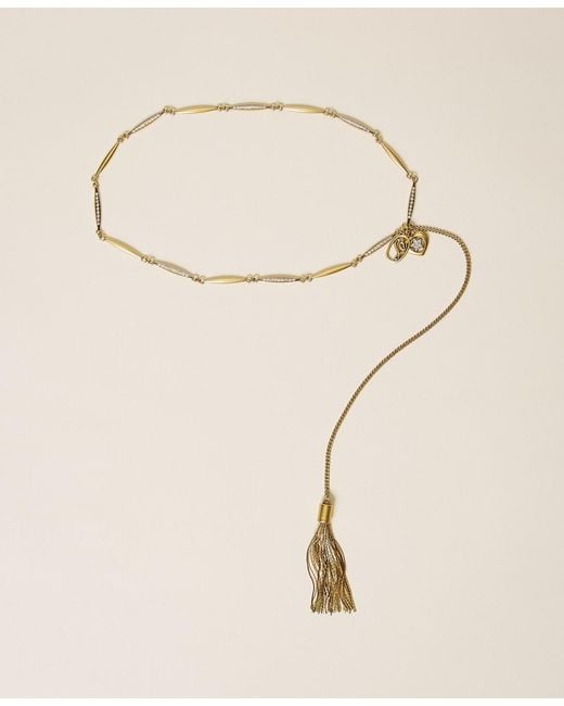 Twinset Natural Chain Belt With Tassel Pendant